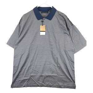 Metropolitan View Men's XL Navy Blue White Striped Polo Shirt Cotton SS